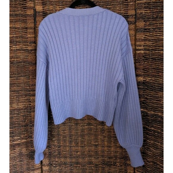 Staud Chunky Knit Cardigan Sweater Balloon Sleeve Purple Preppy Cottagecore Y2K - Picture 2 of 7